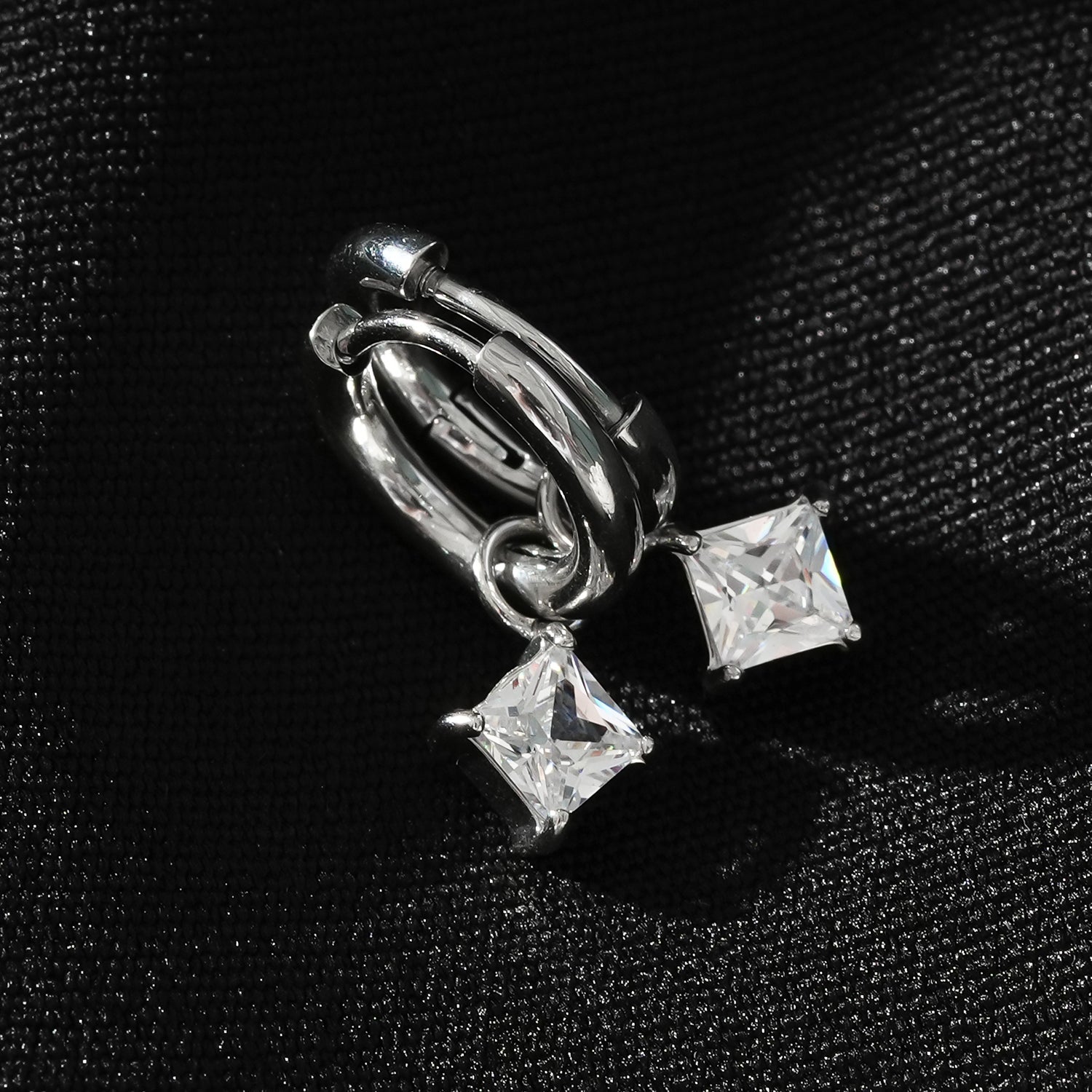 MORANDI White Gold (Silver Toned): Vintage Inspired Hoops with Removable Moissanite Charms