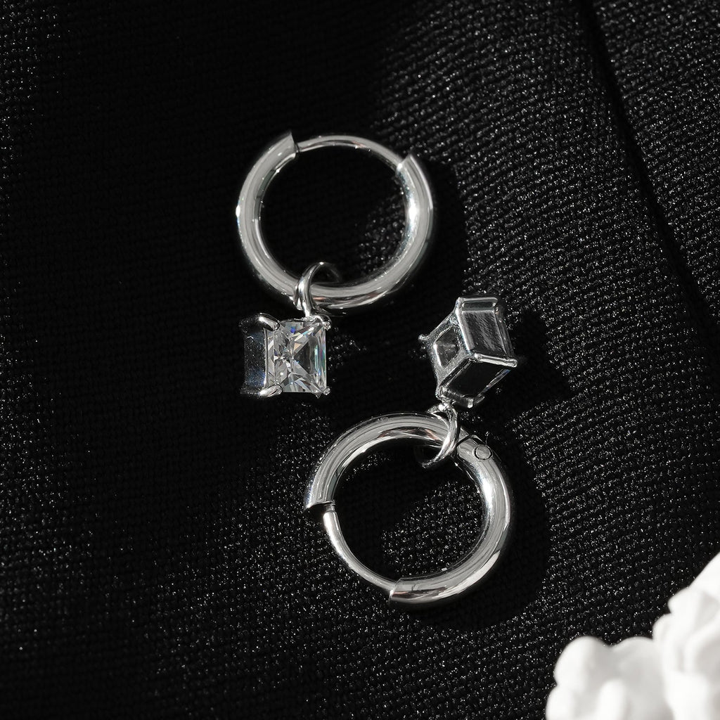 MORANDI White Gold (Silver Toned): Vintage Inspired Hoops with Removable Moissanite Charms