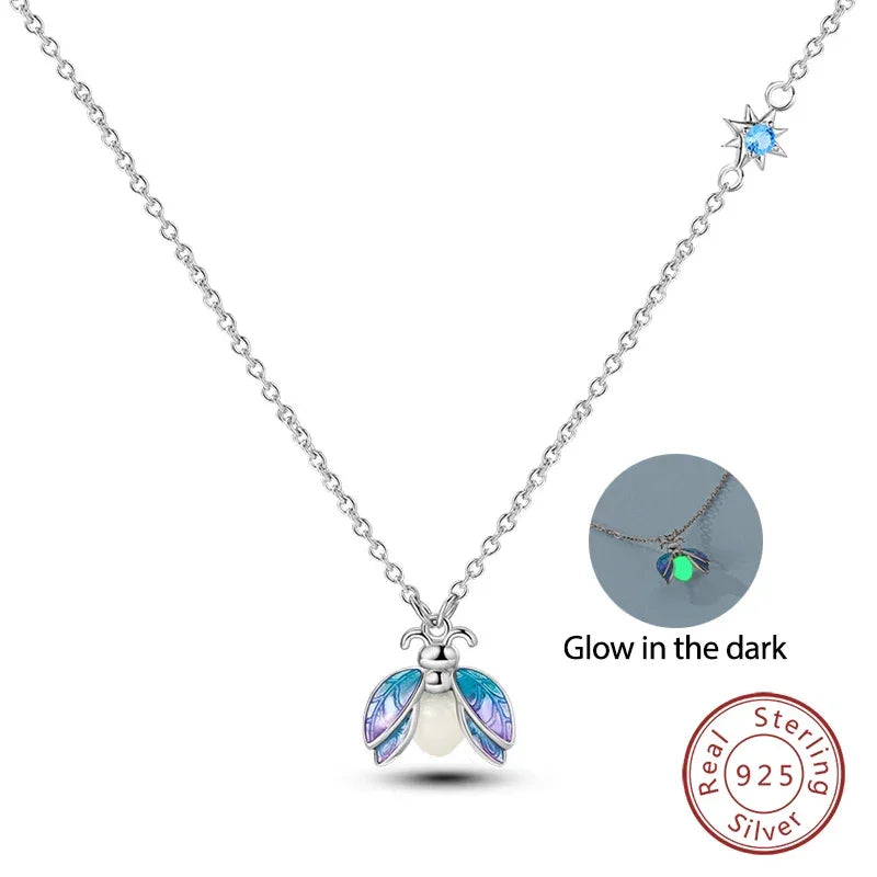Magical Firefly Sterling Silver Necklace with Glow-in-the-Dark Enamel