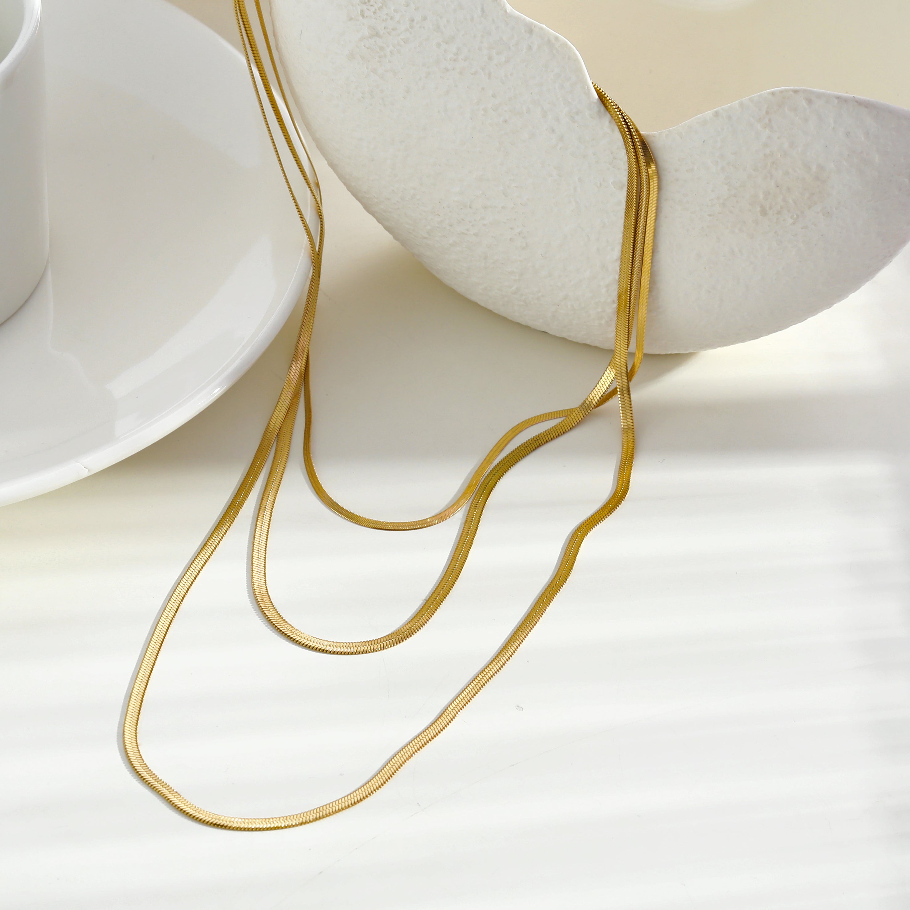 NALA: Snake-Skin Textured Triple Layered Gold Necklace