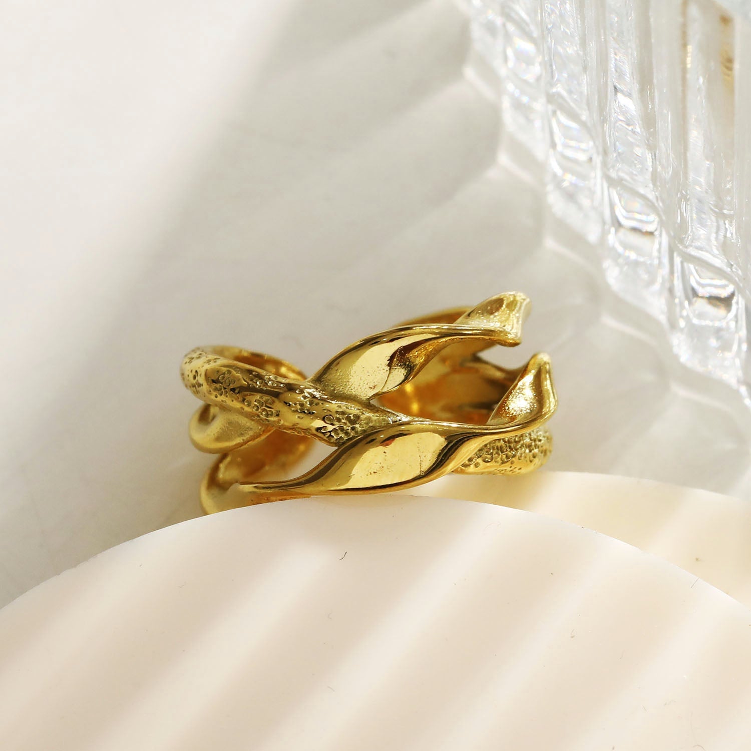 ORBANA: Partially Hammered Abstract Design Multi Stacked Ring