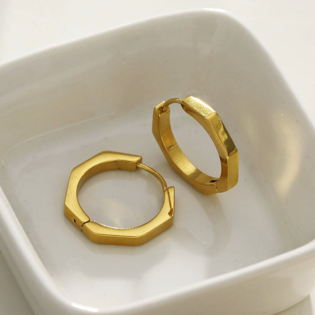 BOLZANO Gold: Hexagon Shaped Contemporary Hoop Earrings