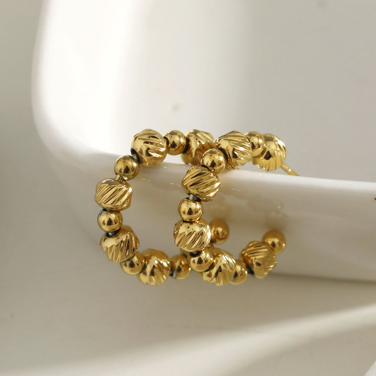 LUANDA Contrasting Gold Beaded Hoop Earrings
