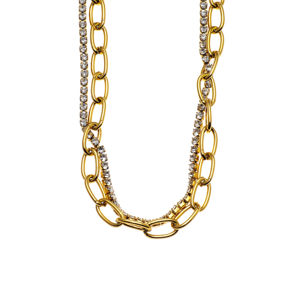 HERMINE Inter Mingled Zirconia Tennis & Paper Clip Layered Necklace