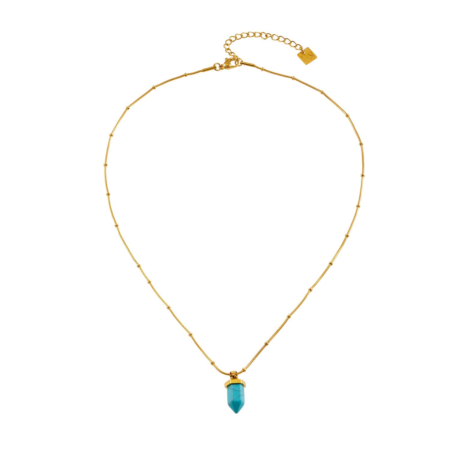 PIPPA: African Turquoise Stone Pendant Anchored on a Beaded Snake Skin Textured Chain Necklace