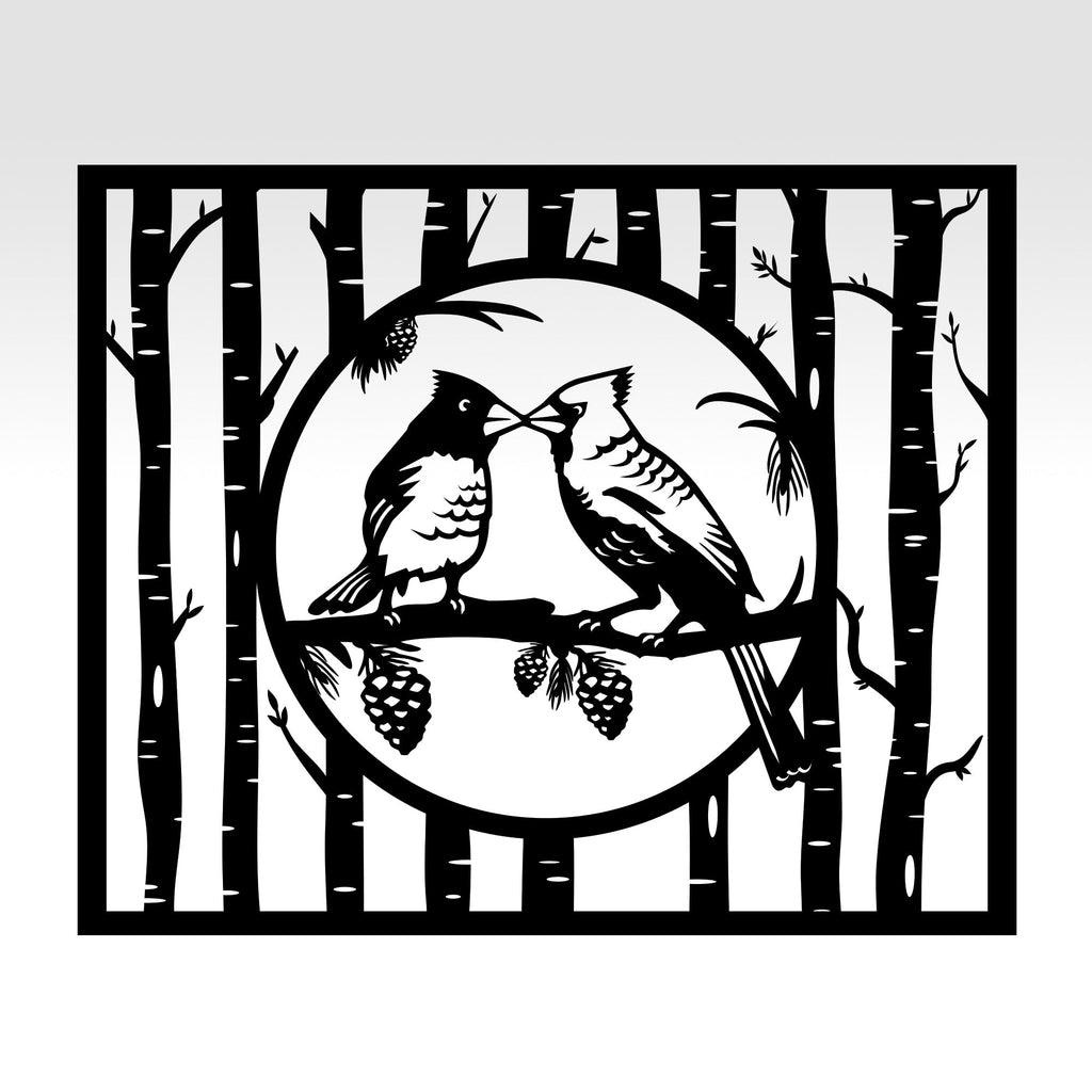 Decorative Cardinal Birch Tree Metal Panel | Outdoor Privacy Screen & Yard Art