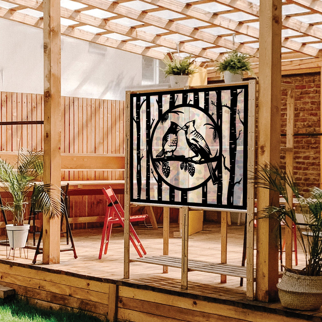 Decorative Cardinal Birch Tree Metal Panel | Outdoor Privacy Screen & Yard Art