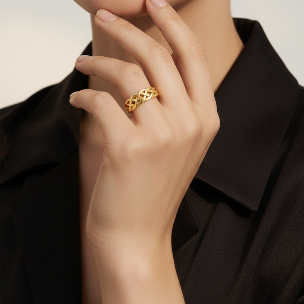 Weave Cross Lines Gold Ring