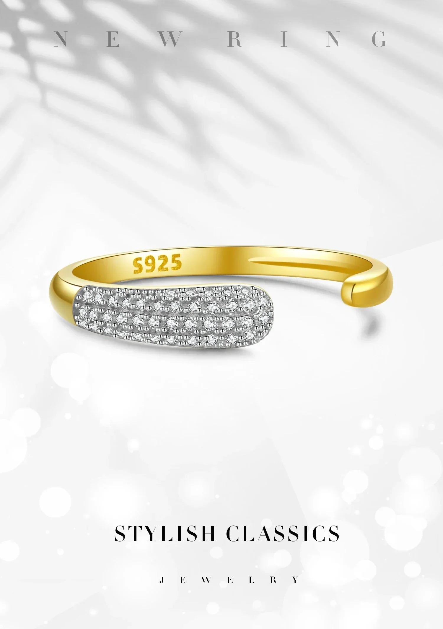 925 Sterling Silver Adjustable Zircon Ring