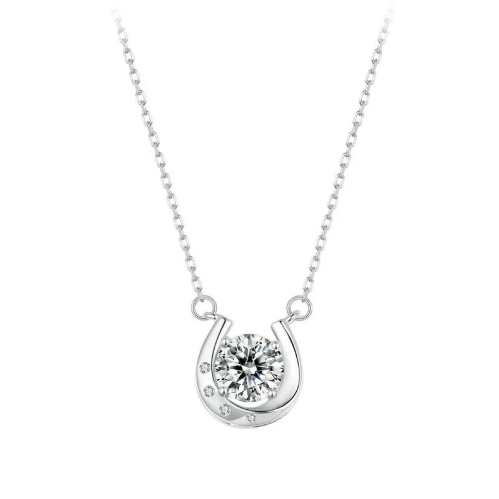 Lucky Charm - Sterling Silver Horseshoe Necklace With Sparkling Moissanite