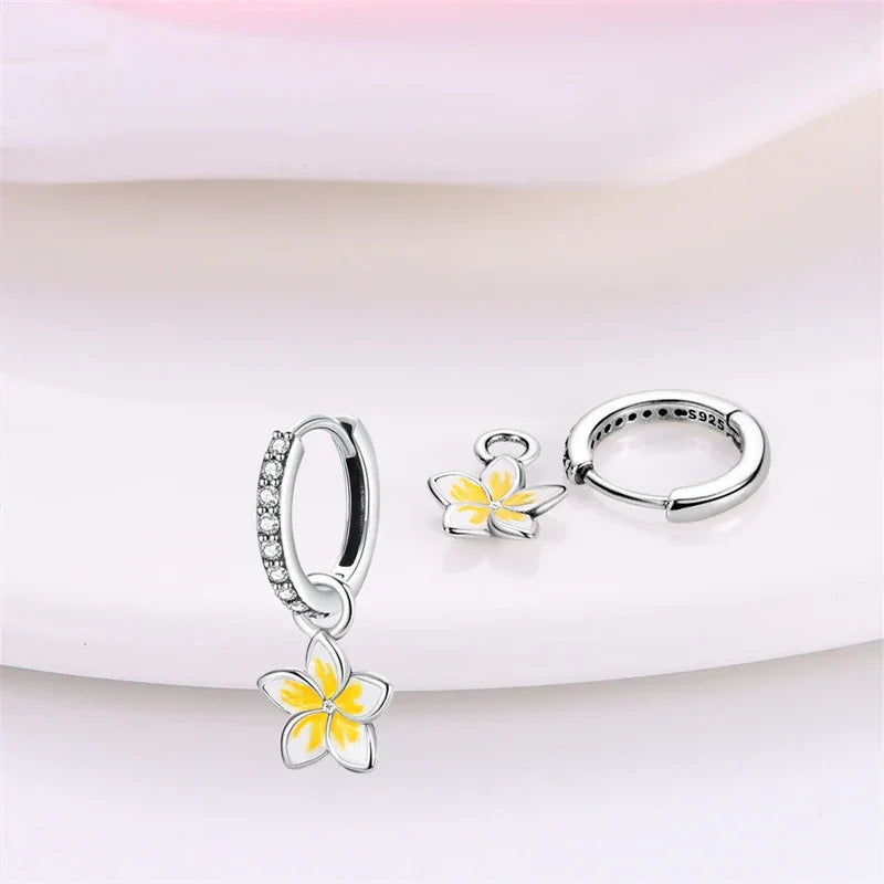 Tropical Paradise Plumeria Sterling Silver Hoop Earrings