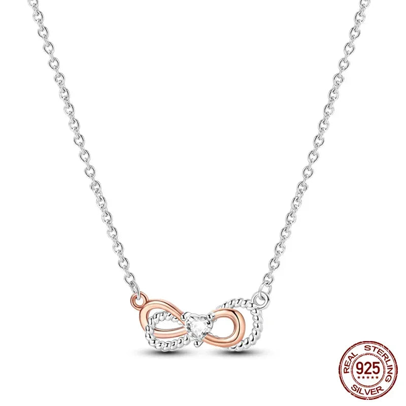 Endless Love Sterling Silver Infinity Bow Pendant Necklace