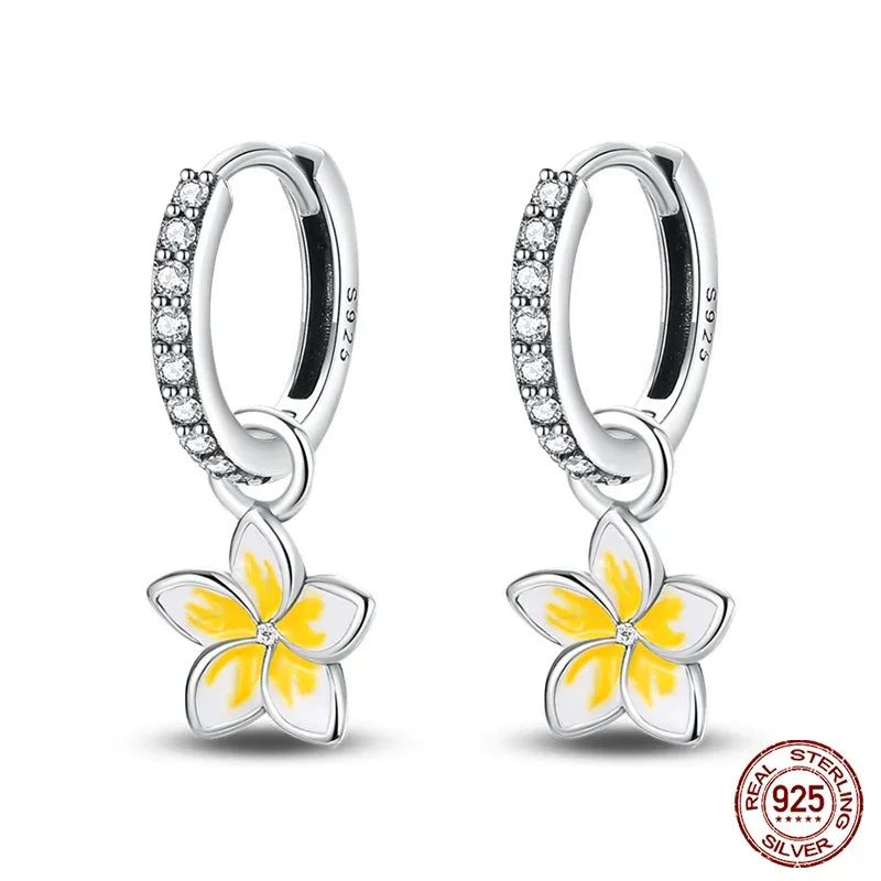Tropical Paradise Plumeria Sterling Silver Hoop Earrings
