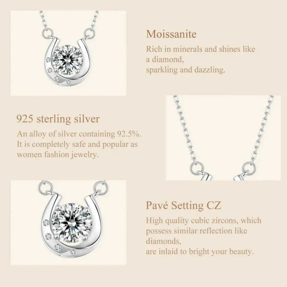 Lucky Charm - Sterling Silver Horseshoe Necklace With Sparkling Moissanite