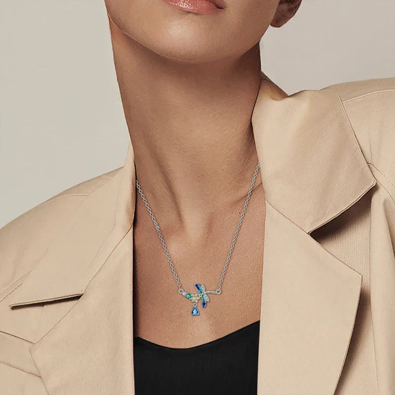 Sterling Silver Crystal Dragonfly Necklace