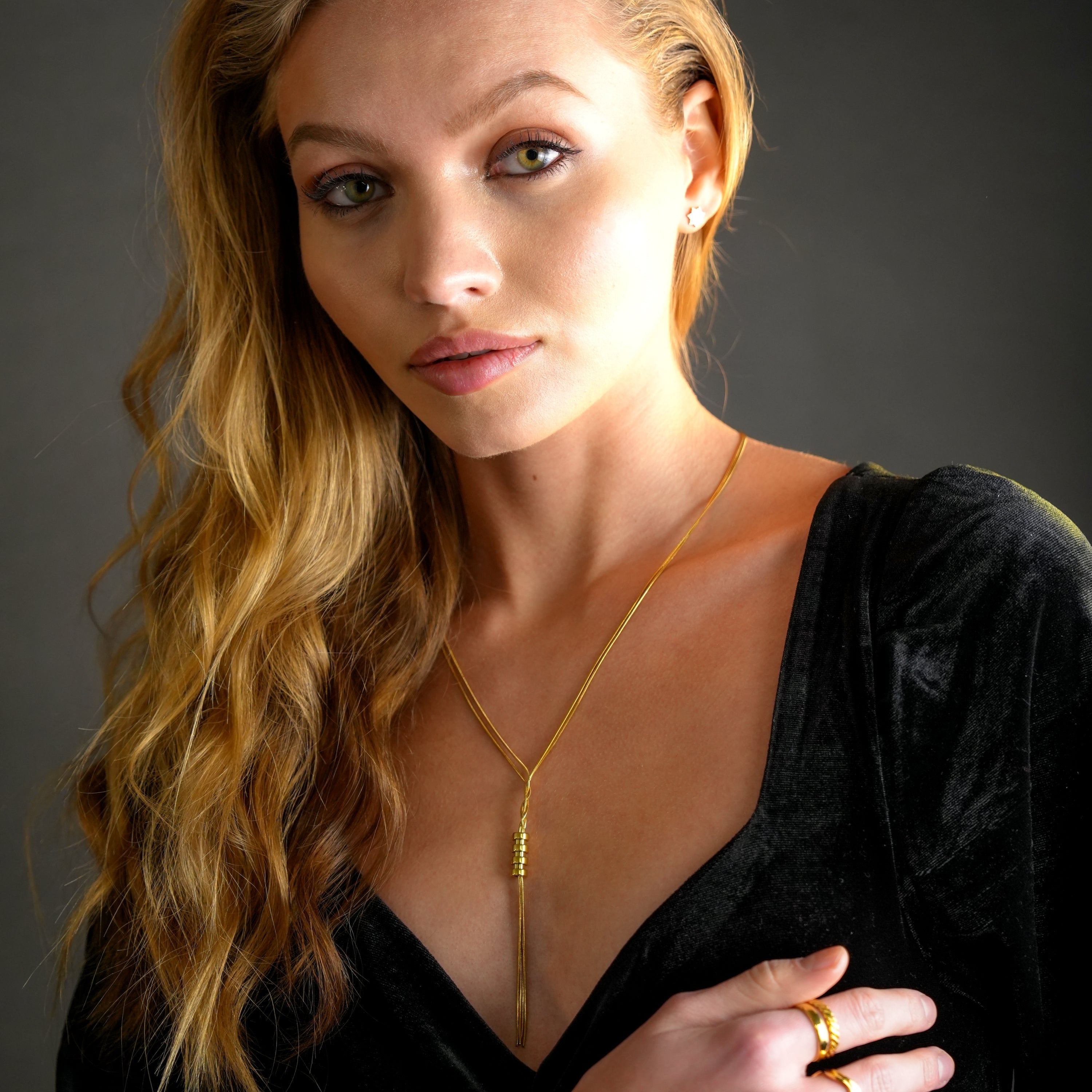 TELMA: Lariat Style Multi Stranded Necklace.