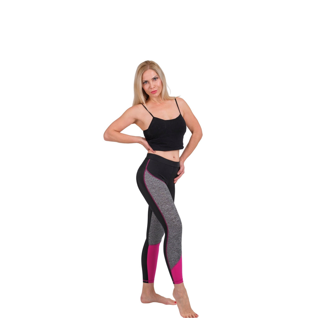 TriTone Flex Fit Yoga Leggings – Charcoal, Black & Fuchsia