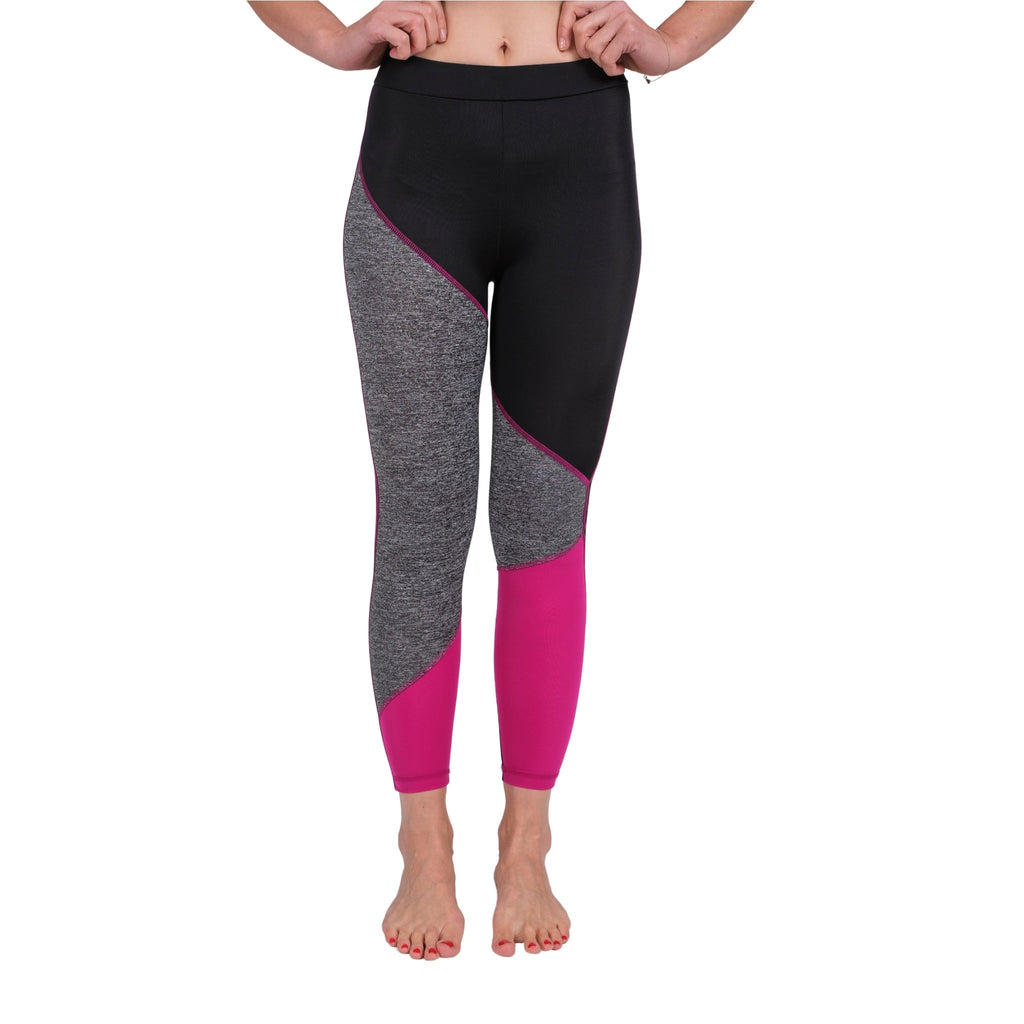 TriTone Flex Fit Yoga Leggings – Charcoal, Black & Fuchsia