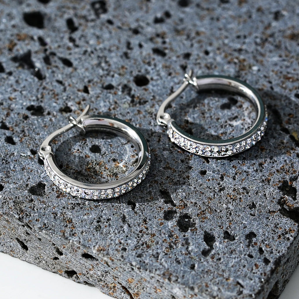 Style YARA: 'Pavé All the Way' Zirconia Hoop Earrings (Small Size) Silver
