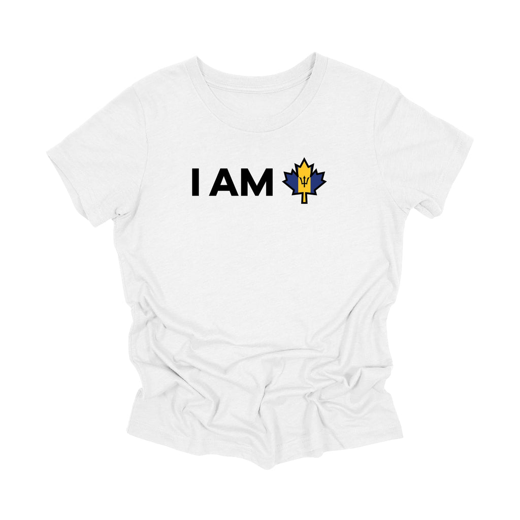 YOUTH - I Am Canada - Canadian Maple Leaf with Barbados Flag, YOUTH T-Shirt, Canadian Gift T-Shirt, Barbados Present, National Flag Tee Shirt - Inspired X